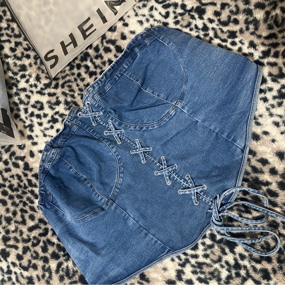 SHEIN Denim Lace-Up Top